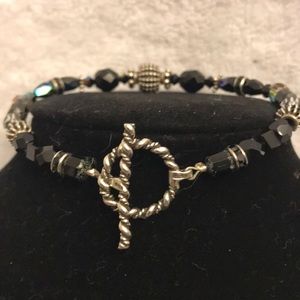 Sterling silver and black crystal toggle bracelet